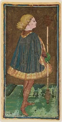 Der Bube der Stäbe, Faksimile einer Tarotkarte aus dem 